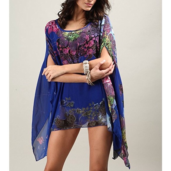 Batwing Floral Print Tunic Cover Up - Picture 2 of 5